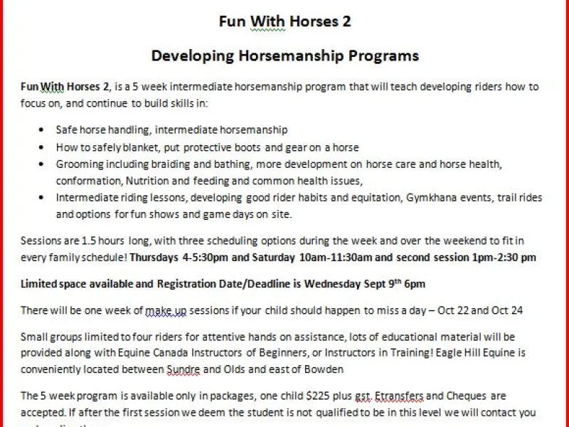 Fall 2015 Fun with Horses Programs